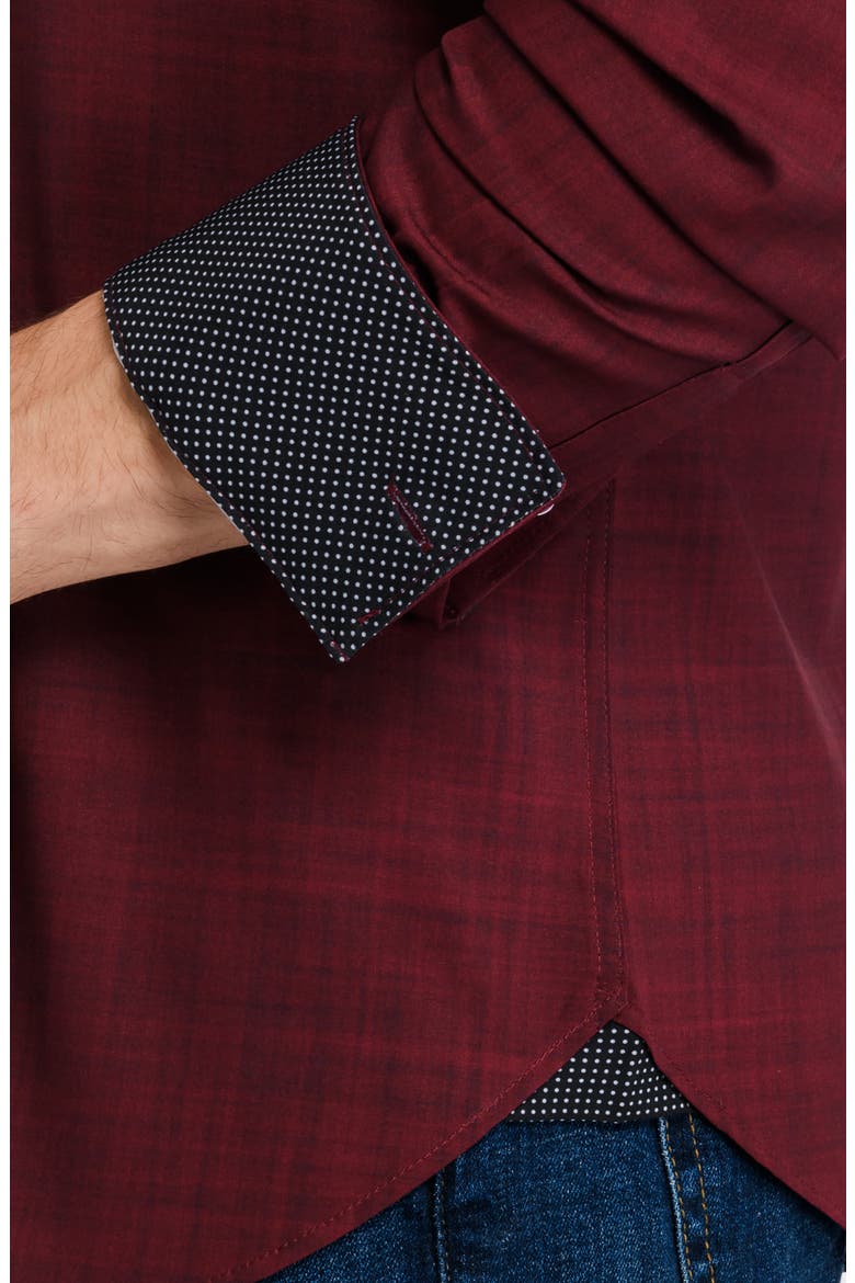 Slim Fit Stretch Chambray Button-Up Shirt, Alternate, color, BURGUNDY