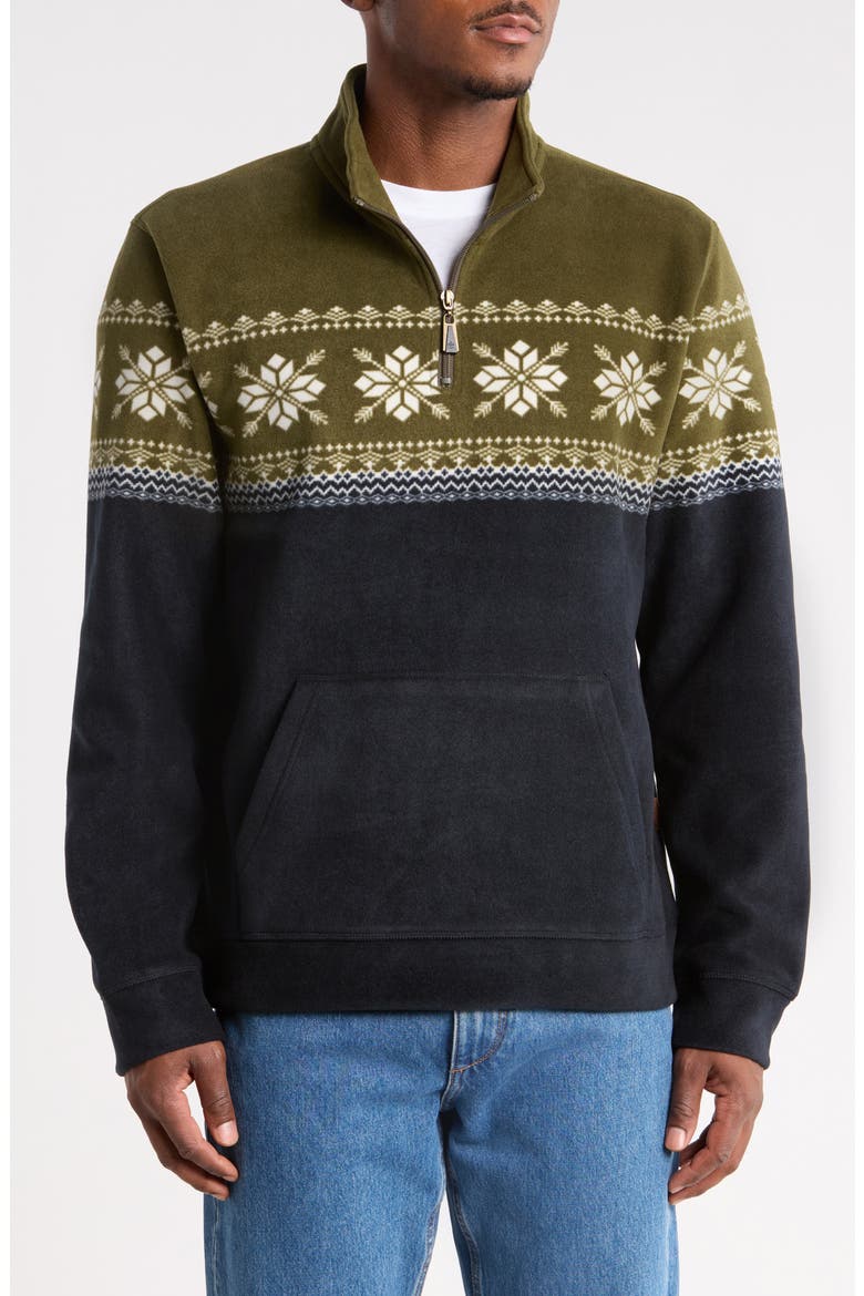 Mountaineer Fleece Quarter-Zip Pullover, Main, color, OLIVE/ NAVY/ BIRCH FAIR ISLE