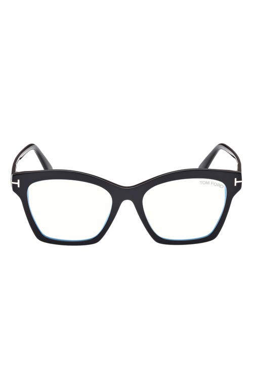 Tom Ford 53mm Square Blue Light Blocking Optical Glasses In Black Eco/t Logo