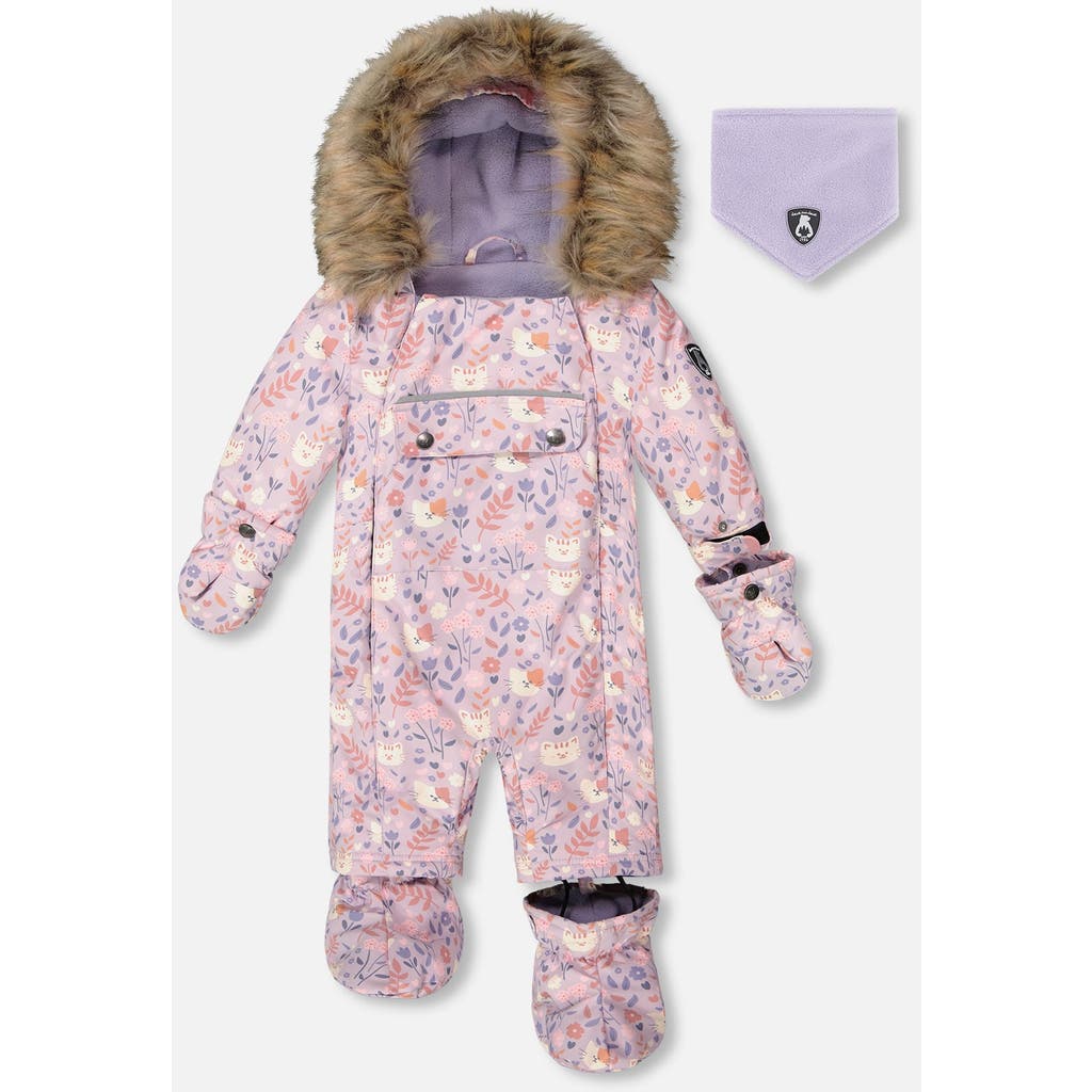 Deux Par Deux One-piece Play Snowsuit Designed For Car Seat Cat In Pink