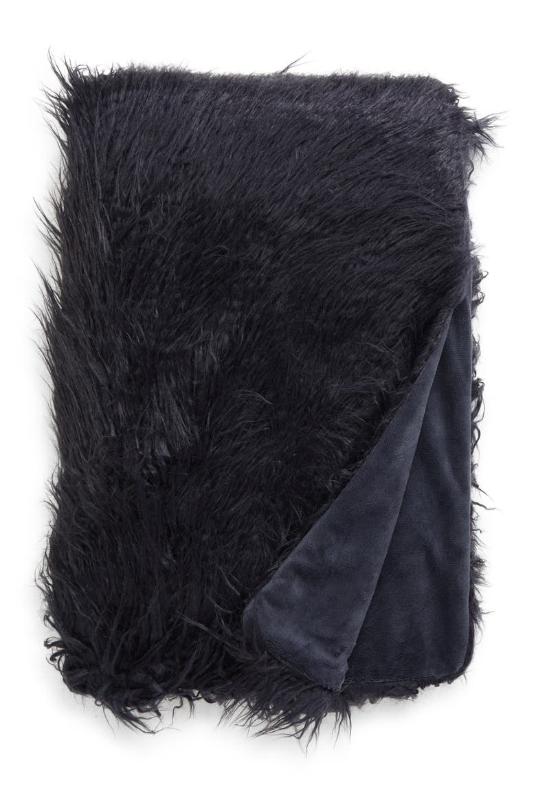 Mongolian Faux Fur Throw Blanket, Main, color, NAVY BLUE