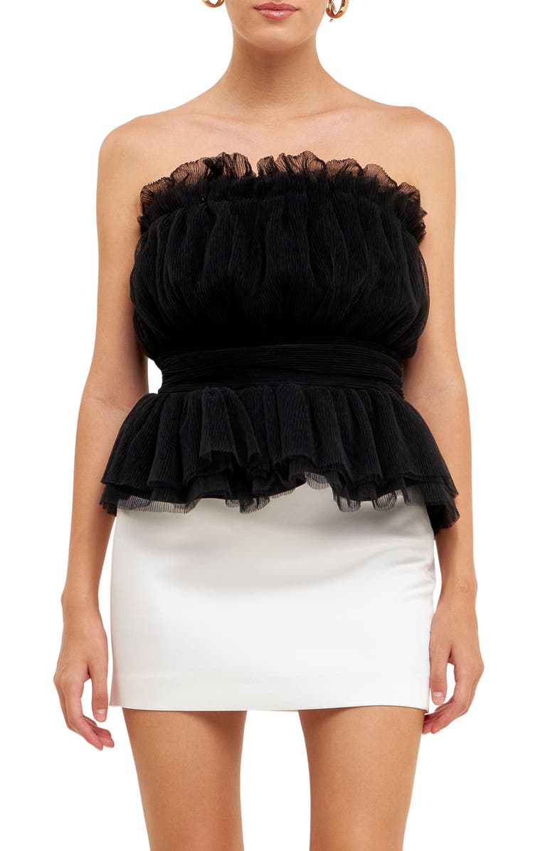 Endless Rose Strapless Tulle Peplum Top, Main, color, Black