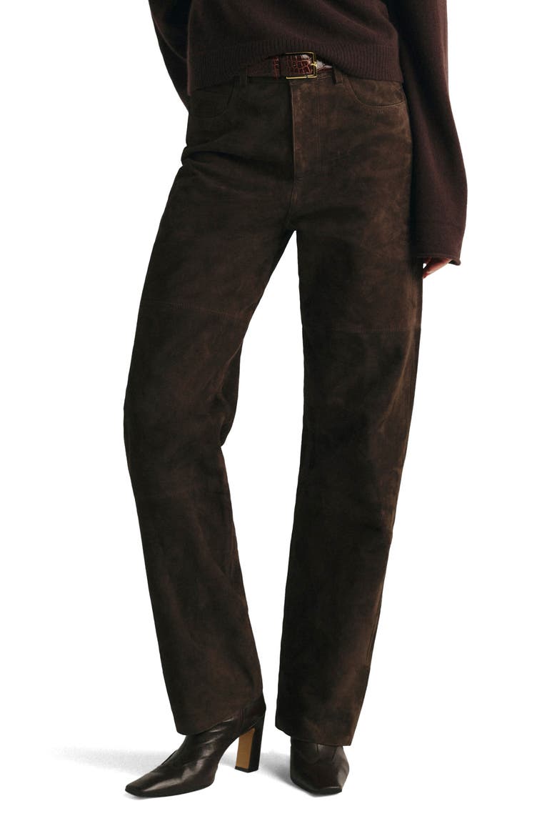 Daria Column High Waist Suede Leather Pants, Main, color, TOBACCO SUEDE