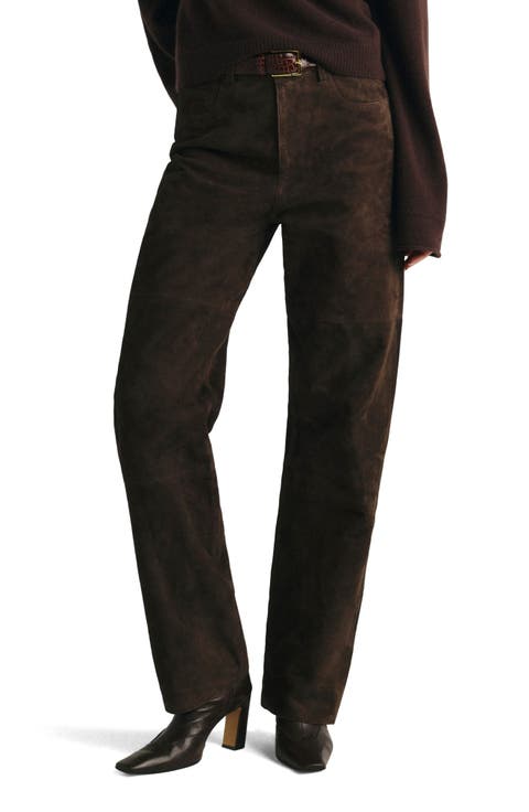 Daria Column High Waist Suede Leather Pants
