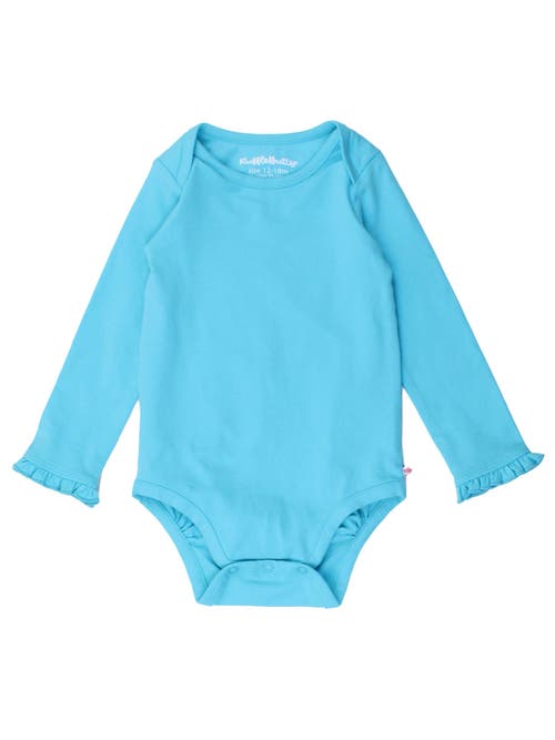 Rufflebutts Baby/toddler Girls Knit Long Sleeve Ruffle Layering Bodysuit In Bright Aqua