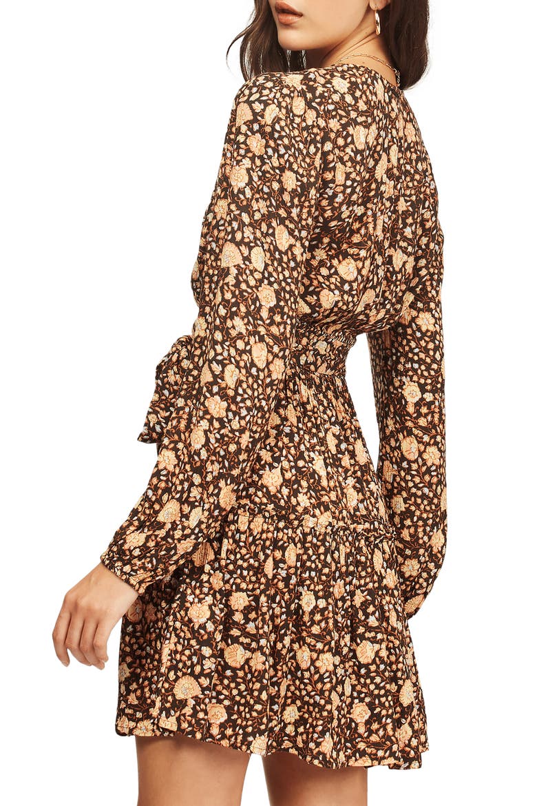 Golden Glow Floral Long Sleeve Dress, Alternate, color, BLACK