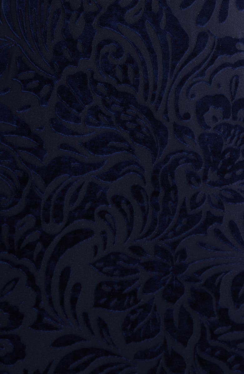 Julia Jordan Velvet Burnout Short Sleeve Midi Dress, Alternate, color, Navy