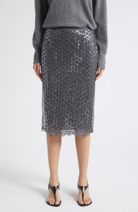 Sequin Trellis Lace Hem Skirt