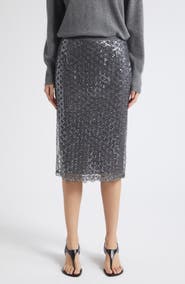 MARELLA Sequin Trellis Lace Hem Skirt