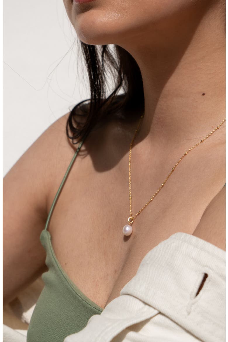 Timeless Adjustable 8mm Oval White Pearl Pendant, Alternate, color, Yellow Gold Vermeil