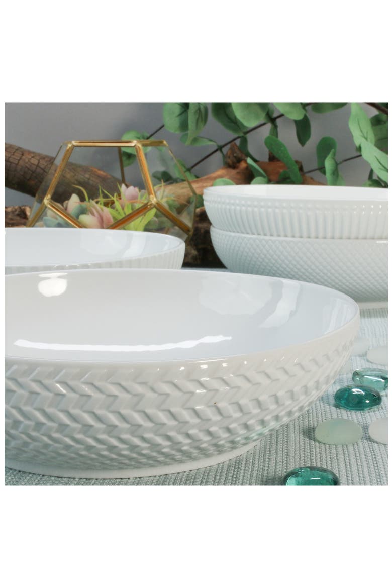 Set of 8 Assorted Textured Pasta Bowls, Alternate, color, WHITE