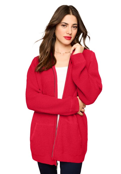 Plus Size Waffle Knit Zip-Front Relaxed Hoodie (Plus)