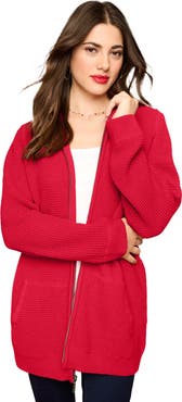 Roaman's Plus Size Waffle Knit Zip-Front Relaxed Hoodie