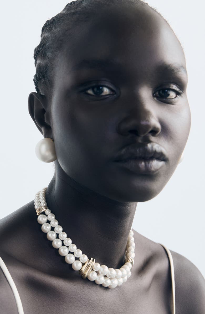 MANGO Faux Pearl Choker Necklace, Alternate, color, White