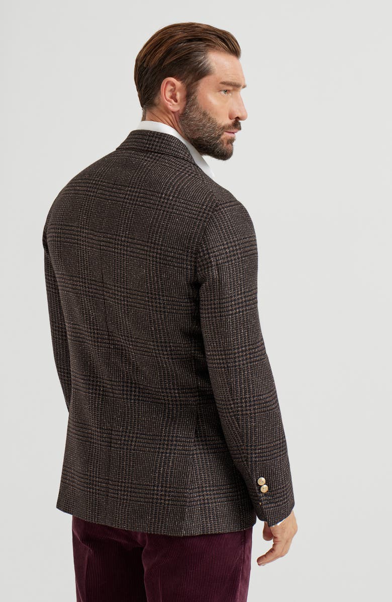 Brunello Cucinelli Prince of Wales deconstructed blazer, Alternate, color, Brown