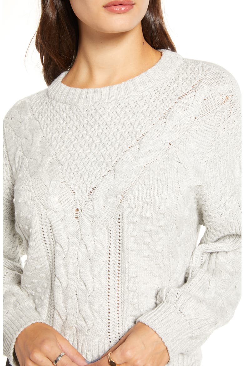 x Claudia Sulewski Cable Sweater, Alternate, color, GREY QUIET HEATHER