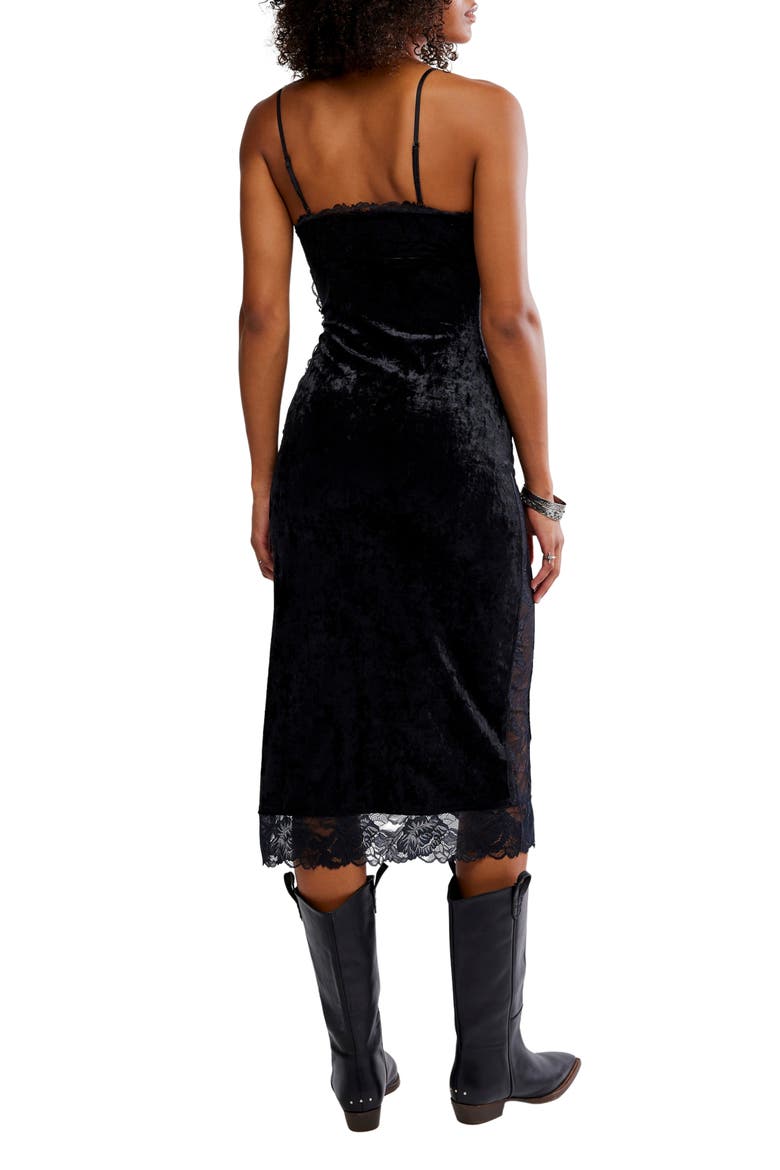 Raise A Toast Velvet & Lace Midi Slipdress, Alternate, color, BLACK