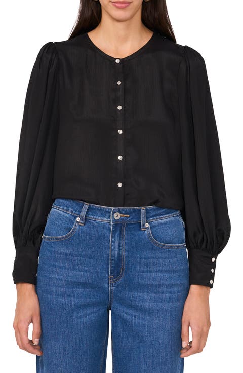 Snap Front Balloon Sleeve Top