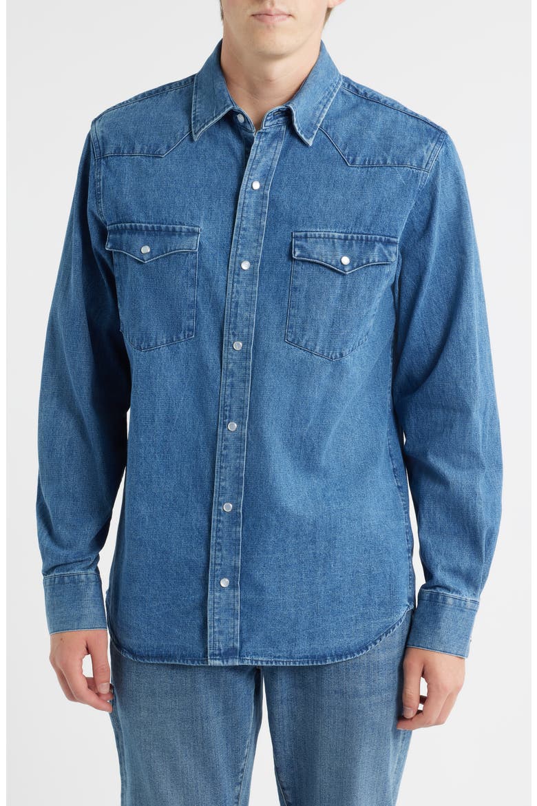 Cotton Denim Western Shirt, Main, color, LIGHT INDIGO