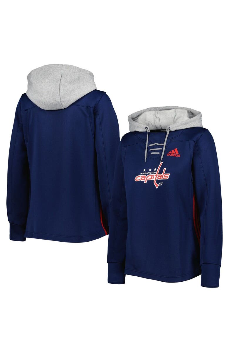 adidas Women's adidas Navy Washington Capitals Skate Lace Primeblue Team Pullover Hoodie, Main, color, 