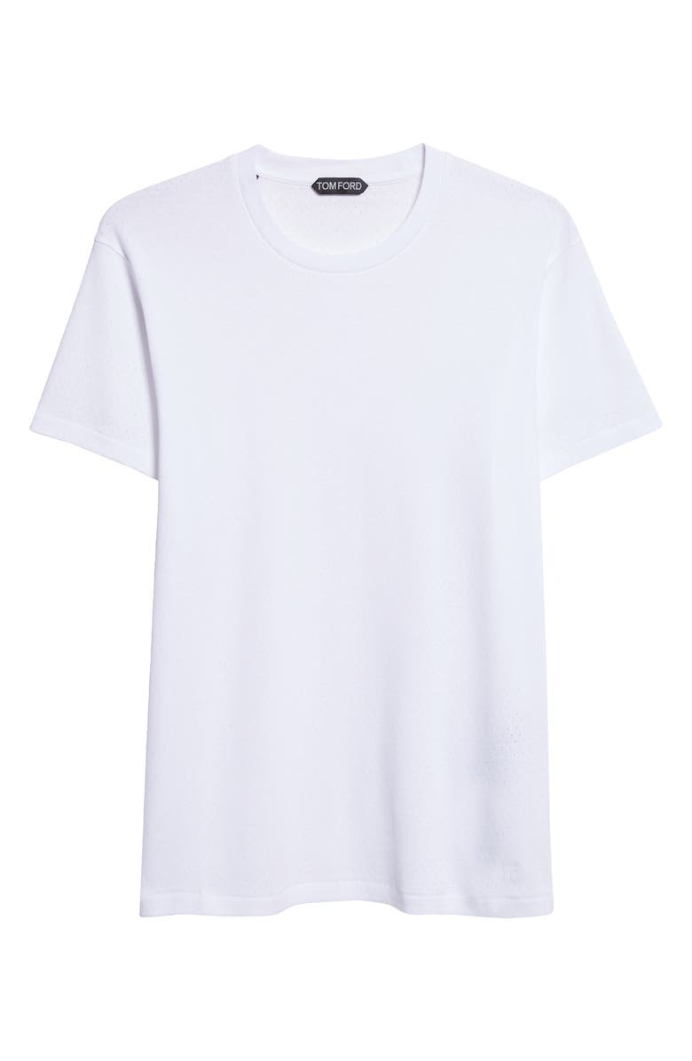 TOM FORD Perforated Rib Crewneck T-Shirt, Main, color, Optical White