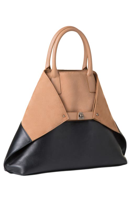 Shop Akris Medium Ai Two-tone Leather Shoulder Bag In 439 Camel/black