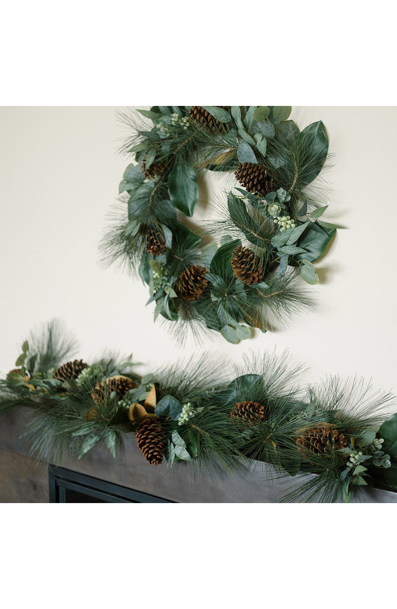 CG Hunter 28 inch Magnolia, Eucalyptus, Pinecone, & Needle Pine Wreath, Alternate, color, Green