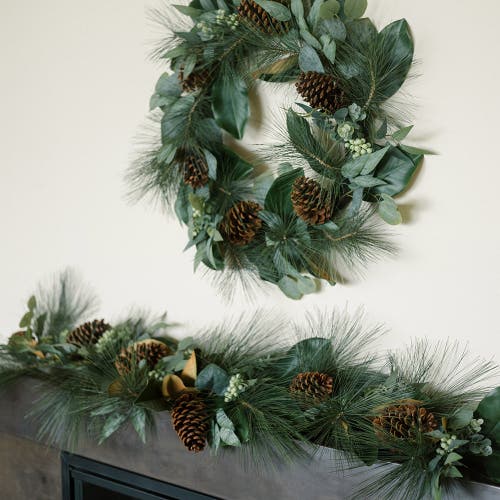 Cg Hunter 28 Inch Magnolia, Eucalyptus, Pinecone, & Needle Pine Wreath In Green