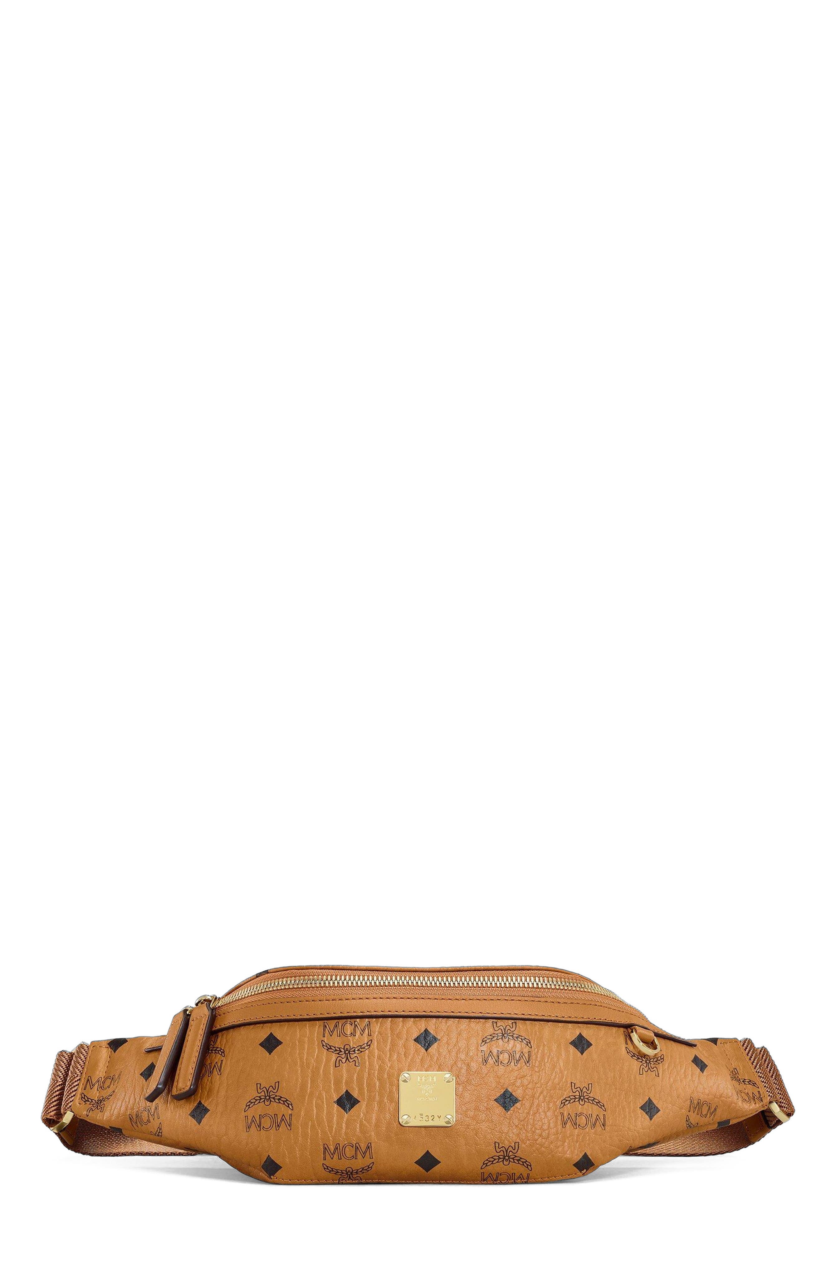 MCM Fursten Belt Bag in Visetos, Main, color, Cognac