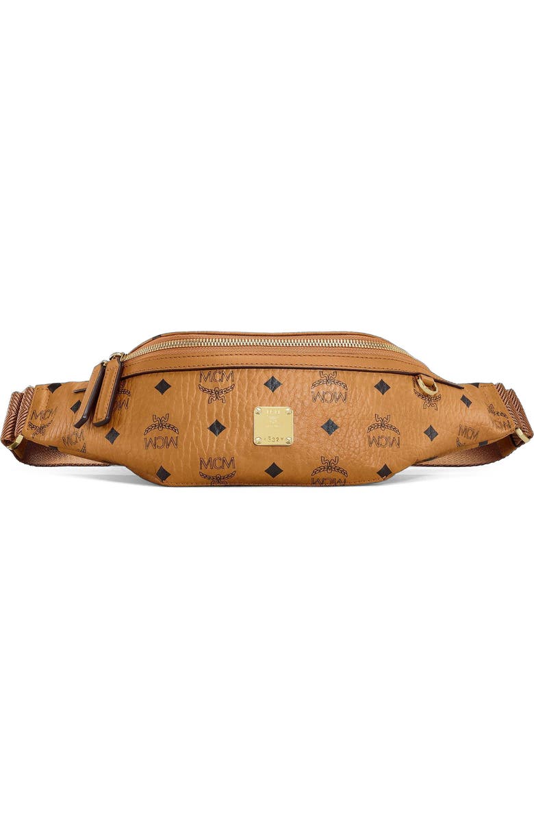 MCM Fursten Belt Bag in Visetos, Main, color, Cognac