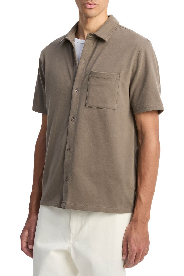 Sueded Jersey Short Sleeve Button-Up Shirt, Alternate, color, DOME