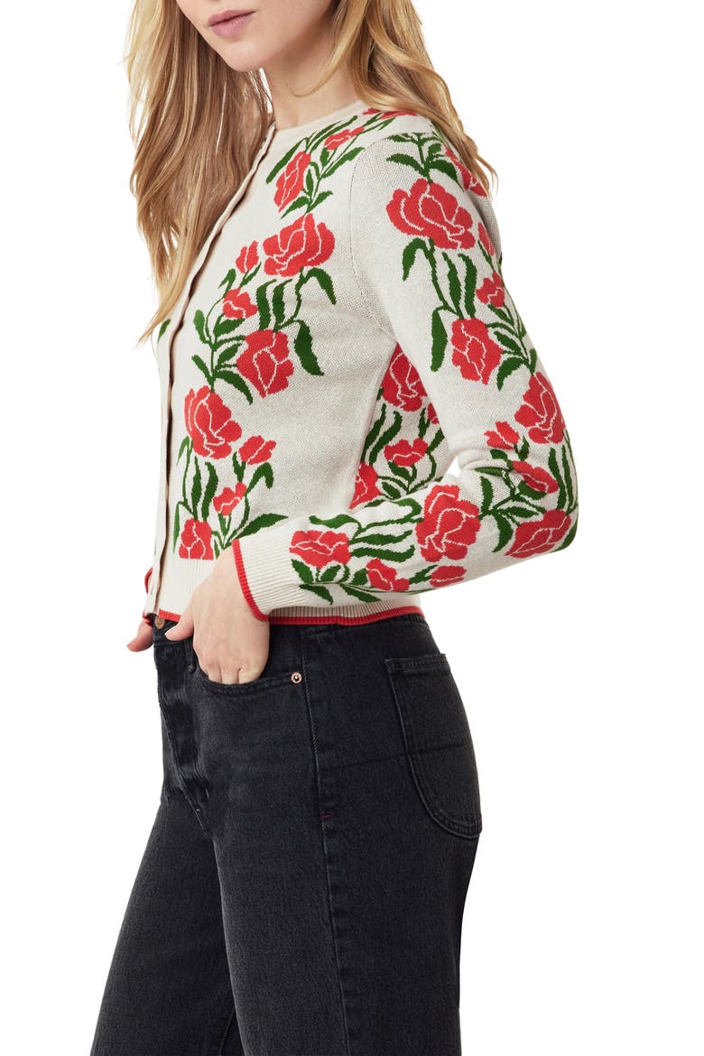 Poinsettia Intarsia Crewneck Sweater, Alternate, color, WHITECAP GRAY POINSETTIA GREEN