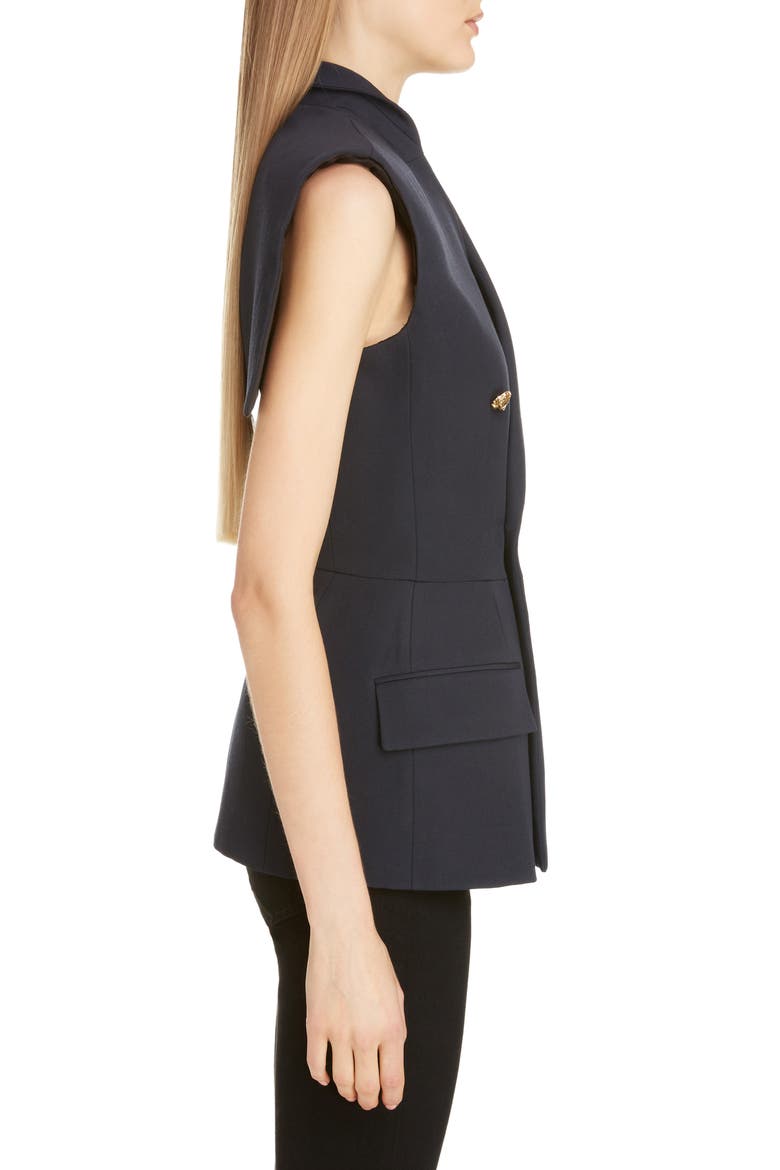 Charm Button Sleeveless Double Breasted Wool Jacket, Alternate, color, NAVY