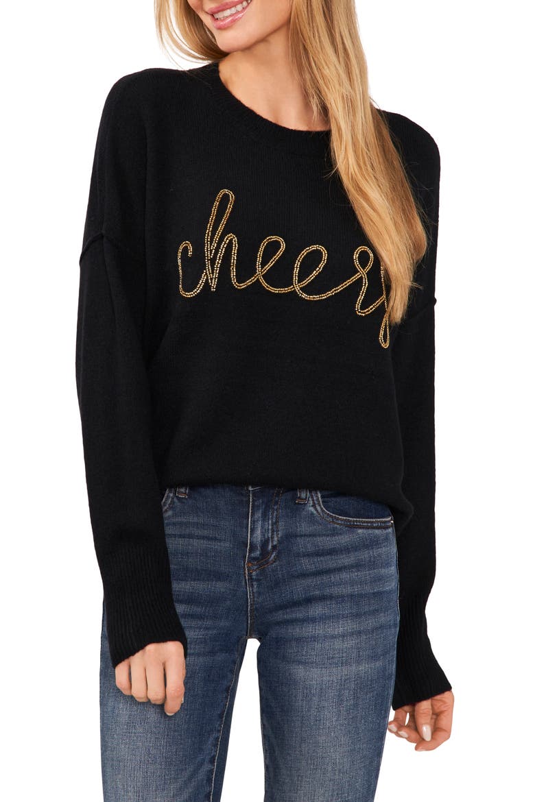 Cheers Beaded Sweater, Main, color, RICH BLACK