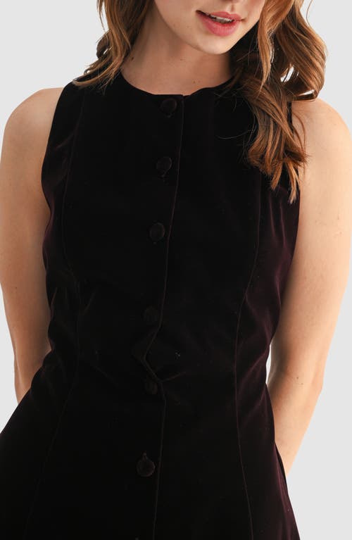 Lush Sleeveless Button Front Velvet Minidress In Black