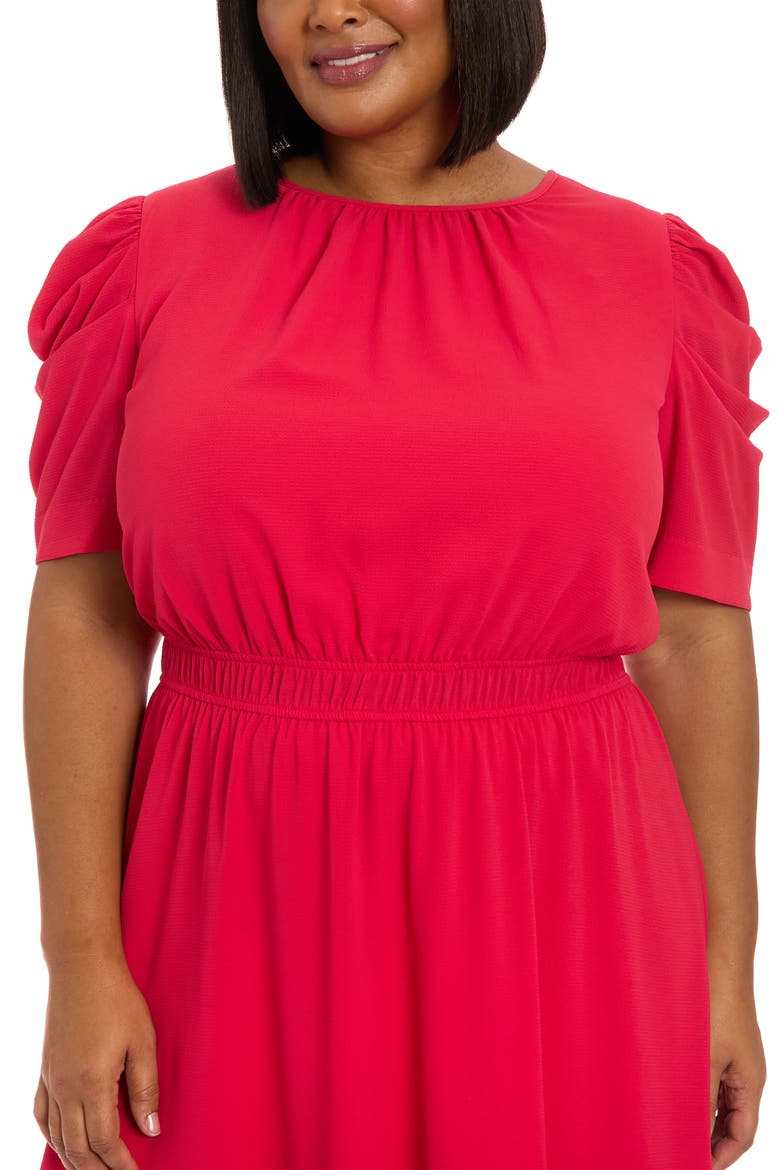 Shirred Crewneck Midi Dress, Alternate, color, ROSE RED
