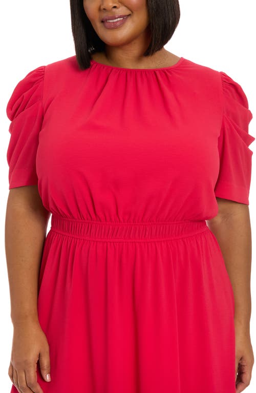 London Times Shirred Crewneck Midi Dress