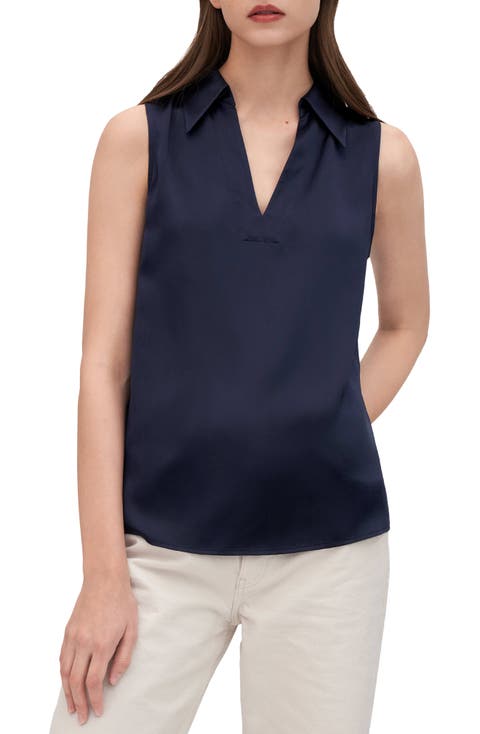Women's V-Neck Sleeveless Silk Violet Blouse