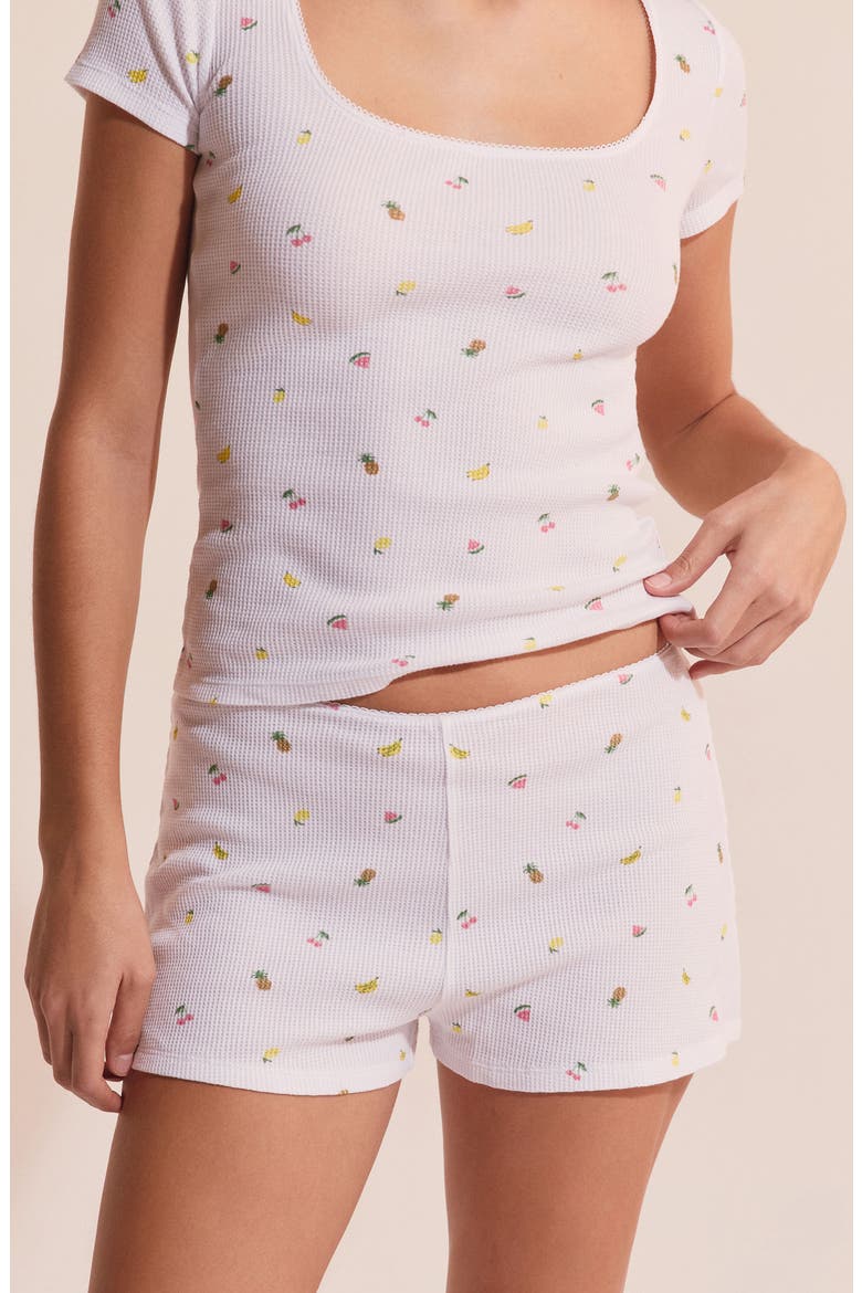 Rives Fruit Print Waffle Knit Cotton Sleep Shorts, Alternate, color, WHITE