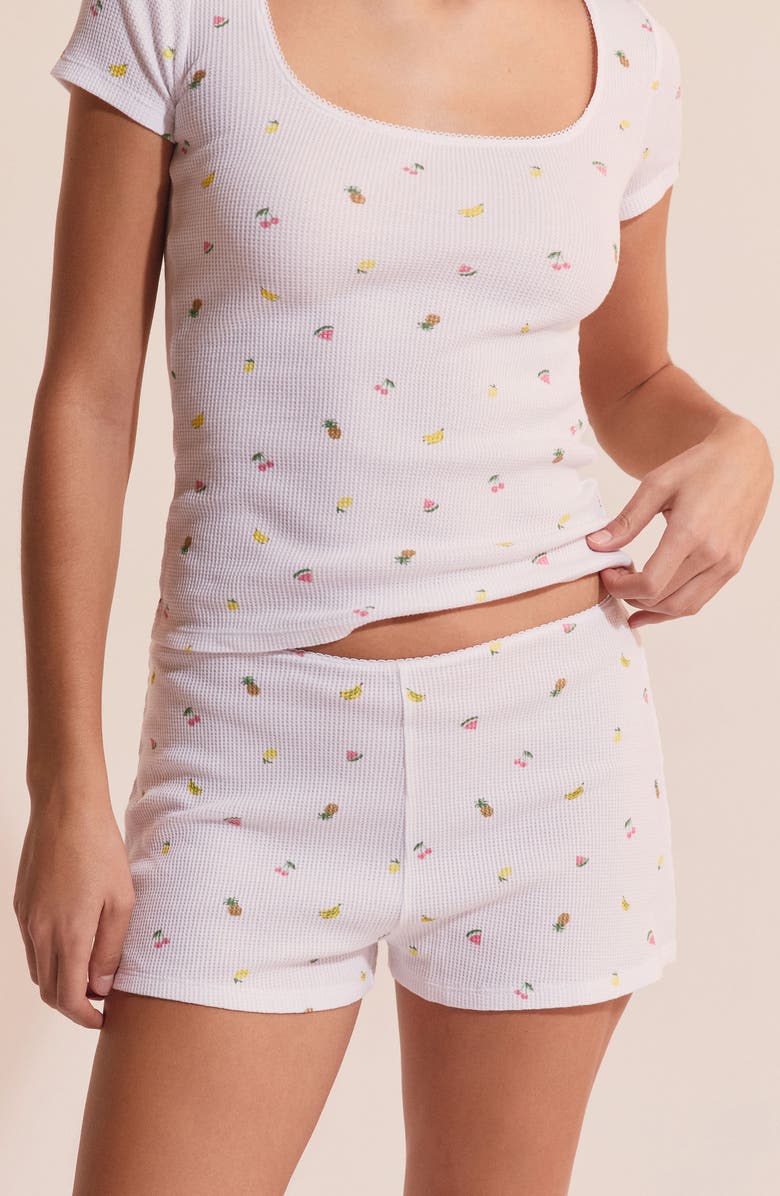 Etam Rives Fruit Print Waffle Knit Cotton Sleep Shorts, Alternate, color, White