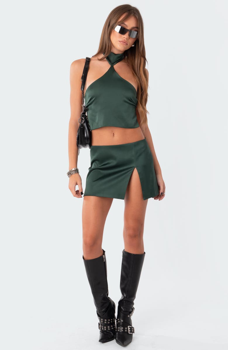 EDIKTED Daina Front Slit Satin Miniskirt, Alternate, color, 
