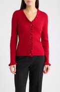 Tahari ASL Ruffled Neck Cardigan
