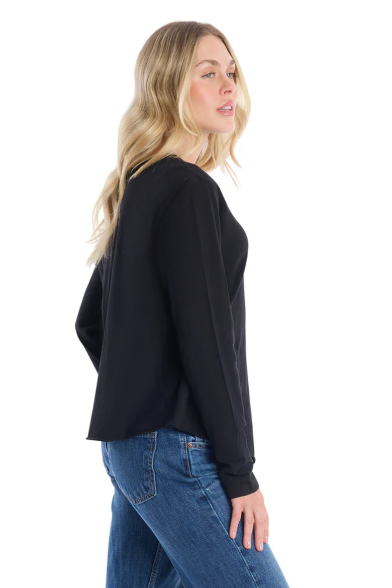 Long Sleeve Tee With Asymmetrical Hem & Button Detail, Alternate, color, Black