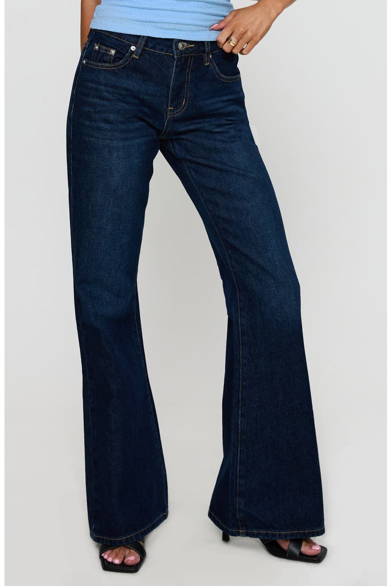 Rearview Low Rise Flare Leg Jeans, Main, color, DARK BLUE