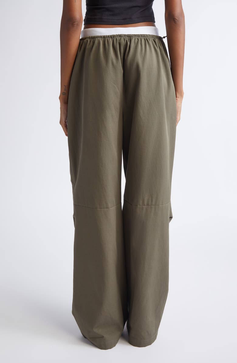 Alexander Wang Logo Elastic Cotton Twill Wide Leg Pants, Alternate, color, Army Green