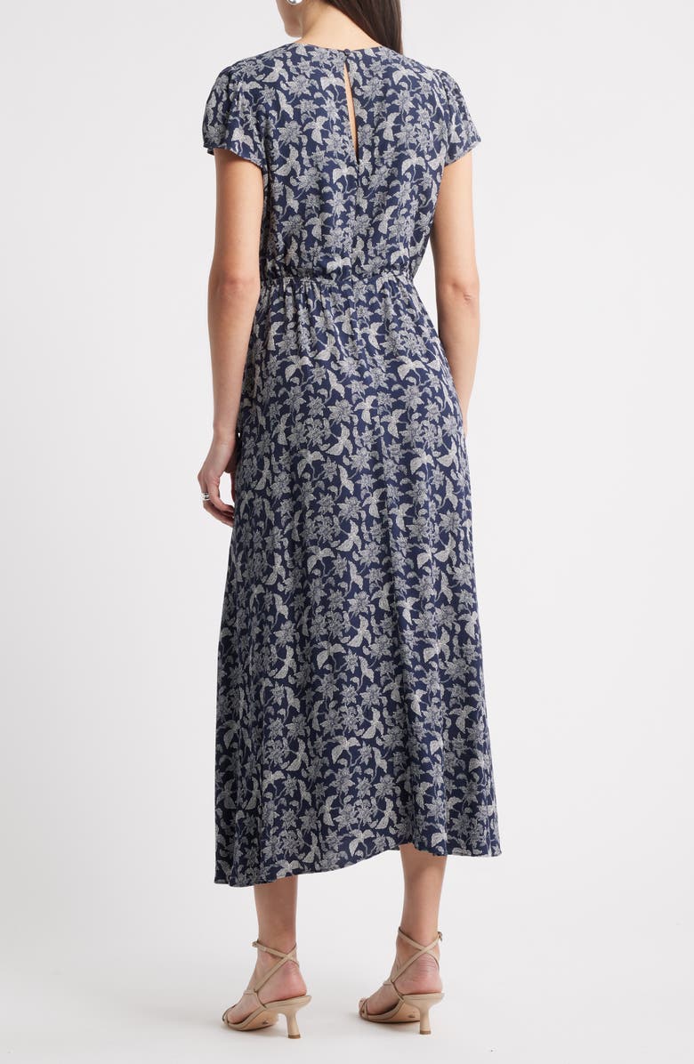 Caslon<sup>®</sup> Cap Sleeve Ruffle Dress, Alternate, color, Navy- Ivory Audrey Floral