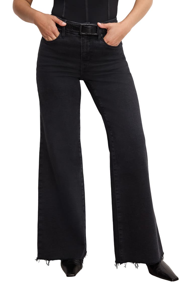 Soft-Tech Good Petite Raw Hem Wide Leg Palazzo Jeans, Main, color, BLACK391