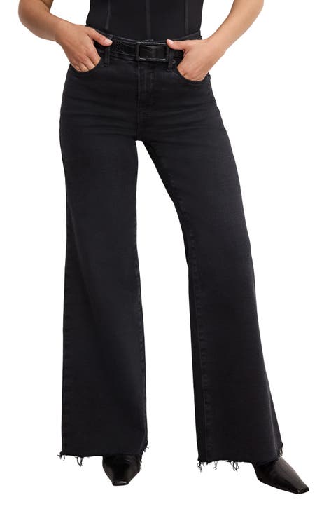 Soft-Tech Good Petite Raw Hem Wide Leg Palazzo Jeans (Black 391) (Petite)