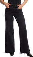 Good American Soft-Tech Good Petite Raw Hem Wide Leg Palazzo Jeans