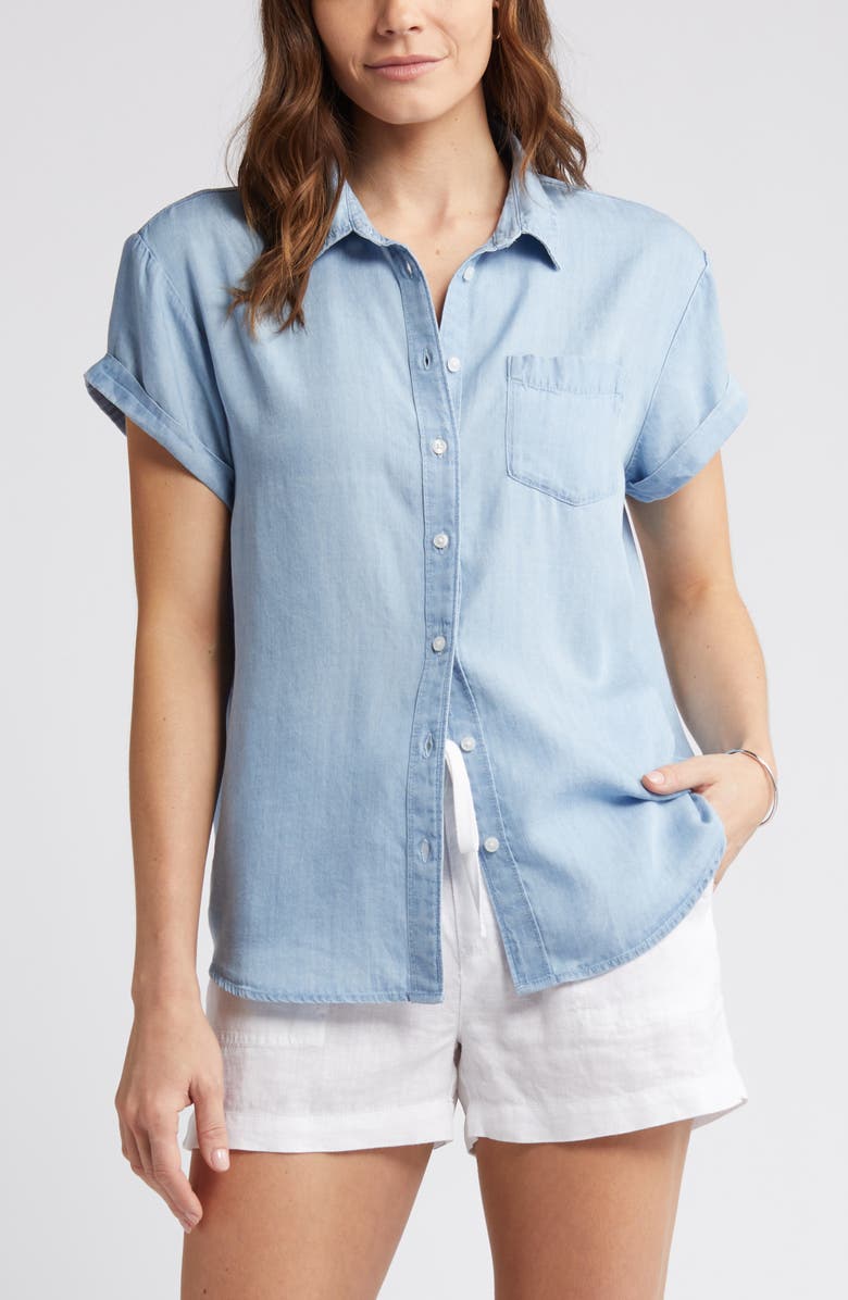 Caslon<sup>®</sup> Chambray Camp Shirt, Alternate, color, Light Wash